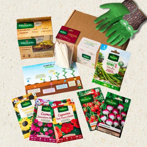 Kit de jardinage - Coffret des petits jardiniers + Gants enfant 6-8 ans - Loupe intégrée - face recto